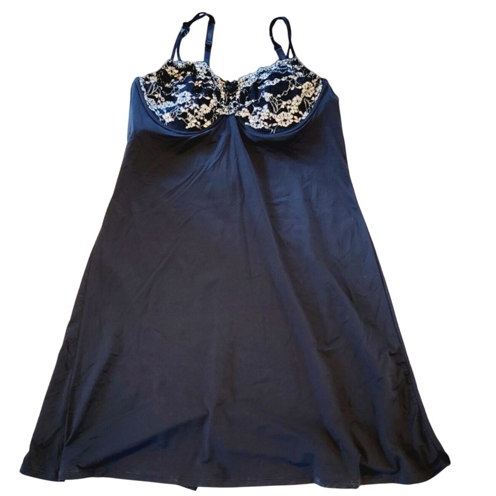 Amoena 40B Black Full‎ Slip Lace Detail With Adjustable Straps NWT